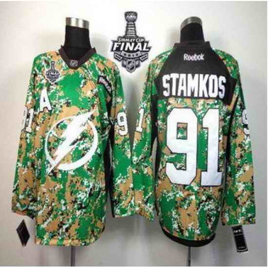 Tampa Bay Lightning #91 Steven Stamkos Camo Veterans Day Practice 2015 Stanley Cup Stitched NHL jersey